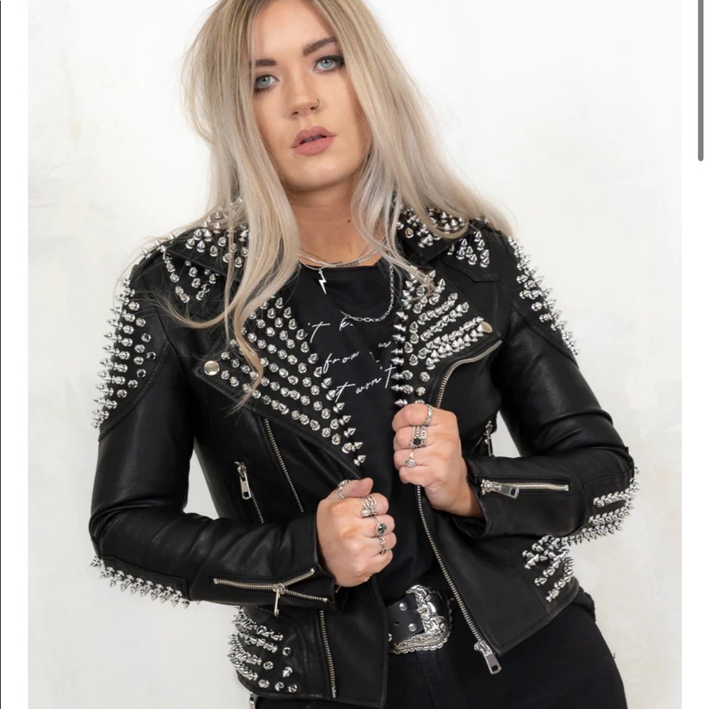 Studded faux leather biker jacket